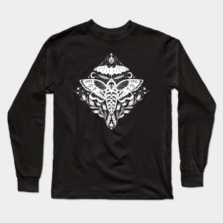 Skull Moth Damask white Long Sleeve T-Shirt